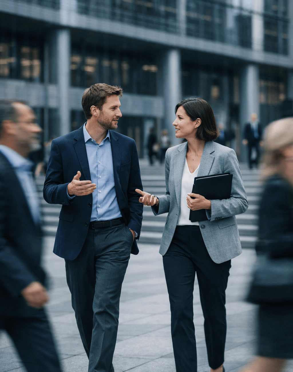 Investment Professionals Walking Near Banking Headquarters