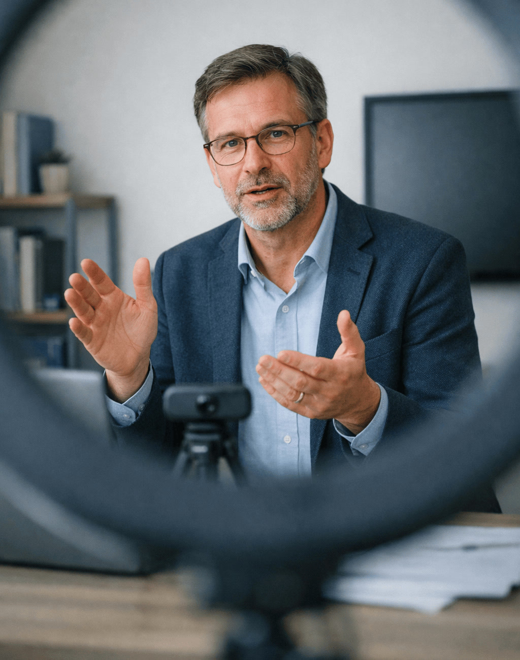 Professor Recording Academic Lecture With Camera Setup