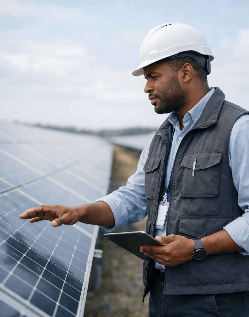 Renewable Energy Managers Walking Through Solar Farm
